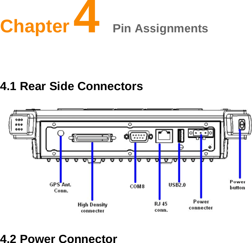 C 4.14.2TabChapt1 Rear 2 Poweble 4.1: Poter4Side Cer Conower Conn4 PConnecnectornector Pin Assctors r signmeents 