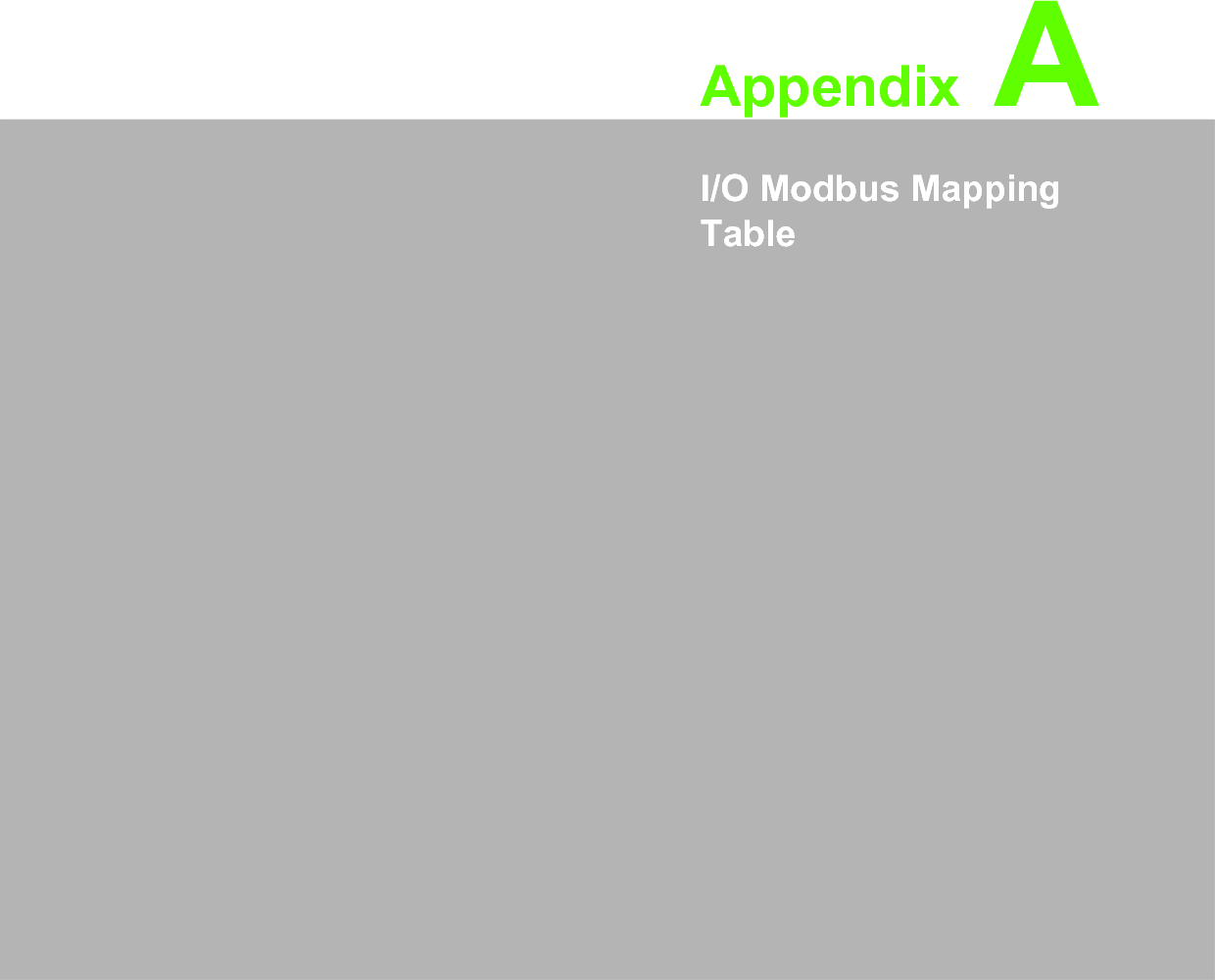 Appendix AAI/O Modbus Mapping Table