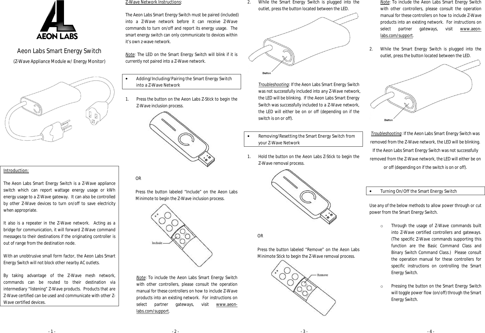 Aeon Labs 20100207 SMART ENERGY SWITCH User Manual