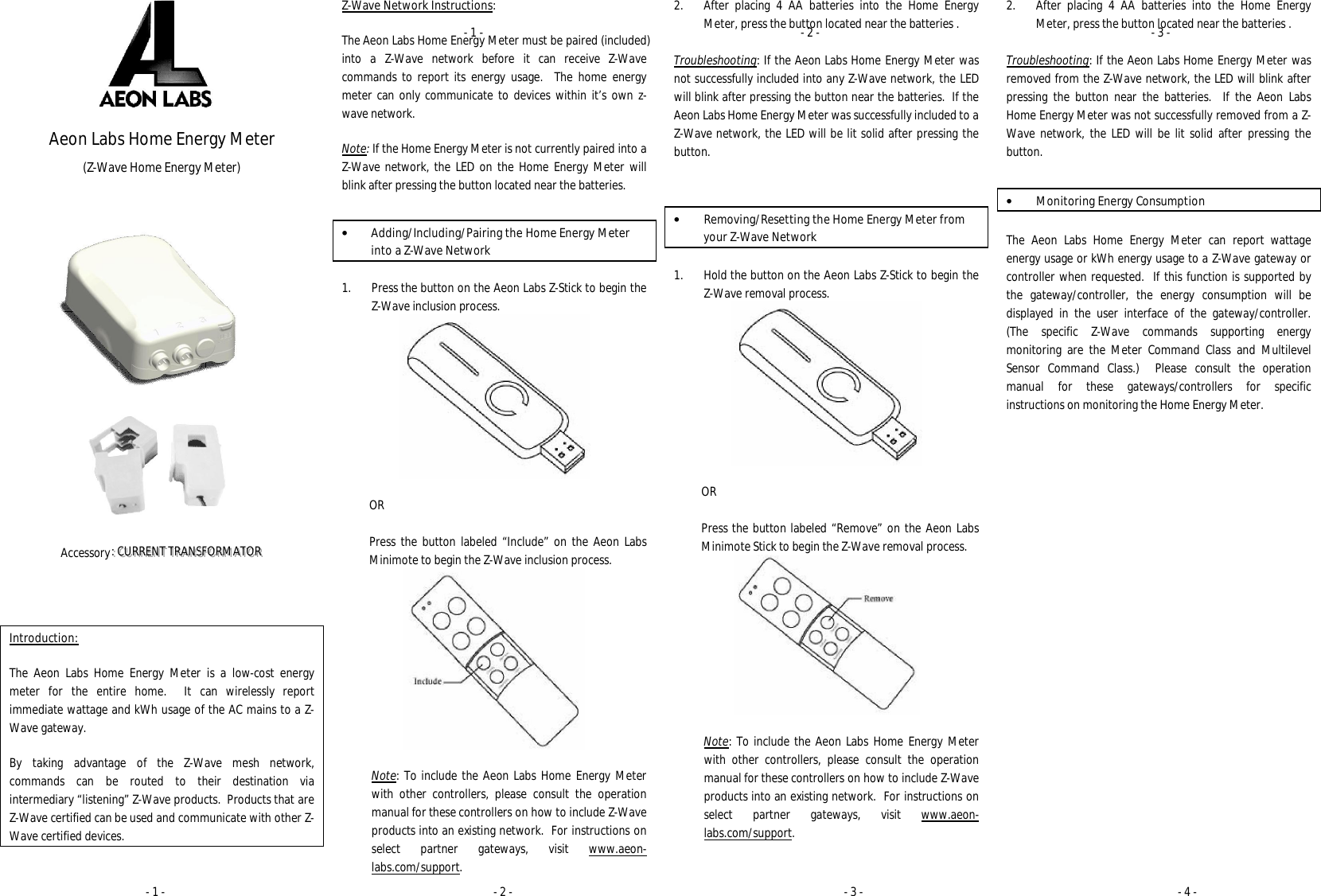 Aeon Labs DSB09104 Home Energy Meter User Manual