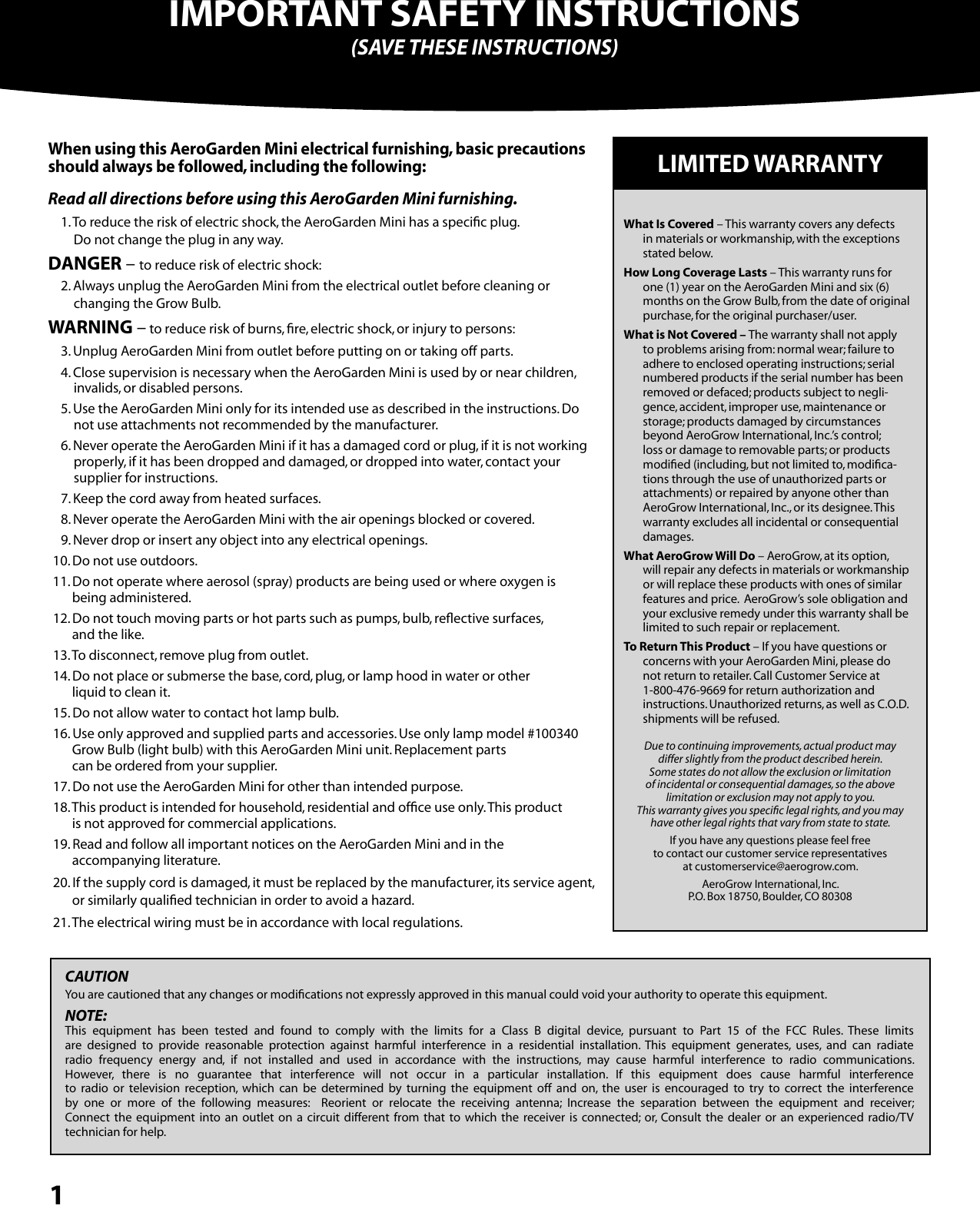 Page 2 of 12 - Aerogarden Aerogarden-Aerogarden-Mini-300291-Users-Manual-  Aerogarden-aerogarden-mini-300291-users-manual