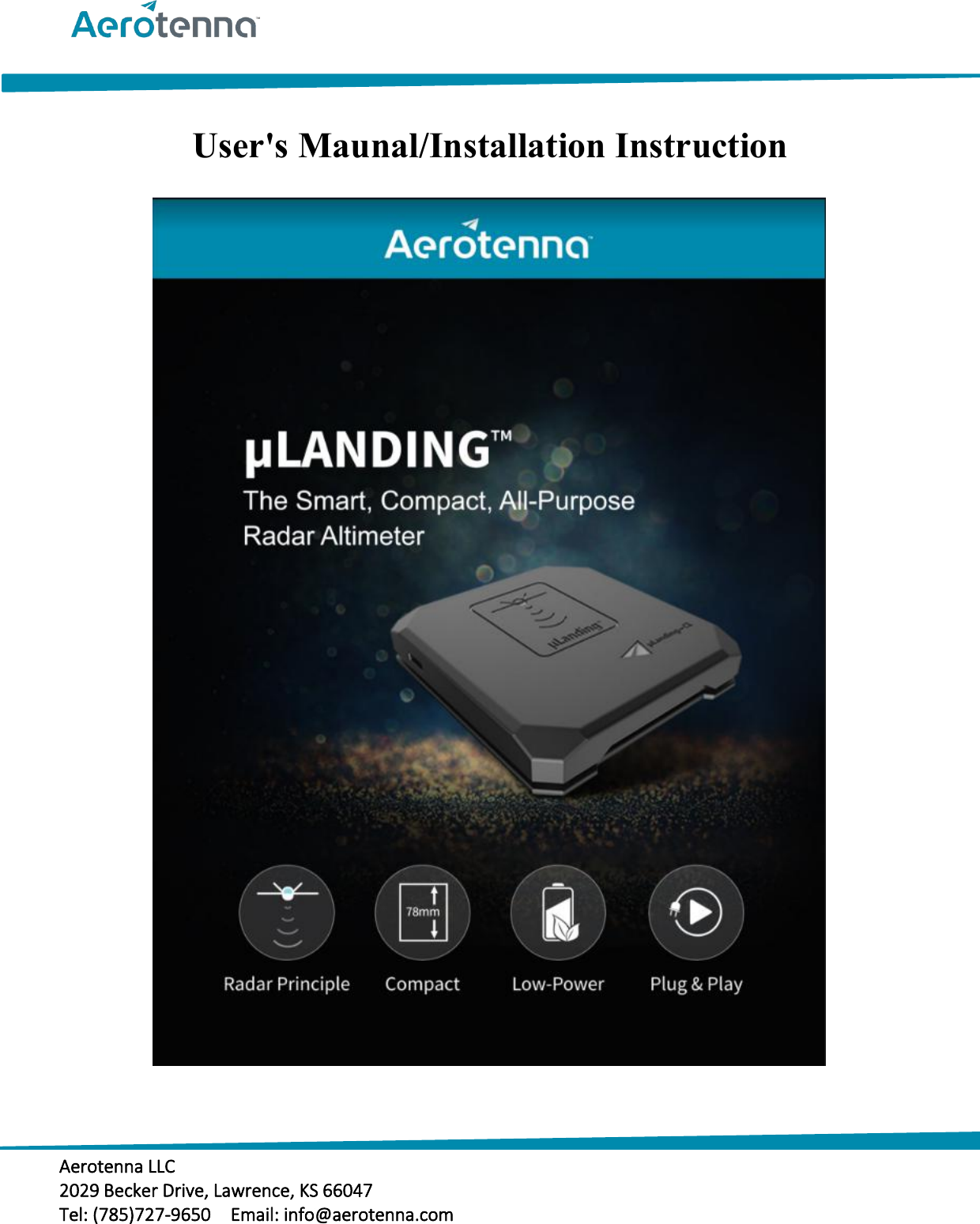 Aerotenna ULANDINGC1 Microwave Altimeter System for UAV User Manual