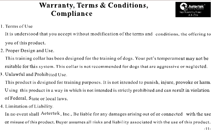                       R  Super Remote Dog Trainer                  Aetertek   -11- 