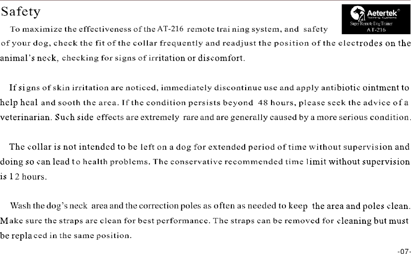                                AT-216 R  Super Remote Dog Trainer                      -07- 