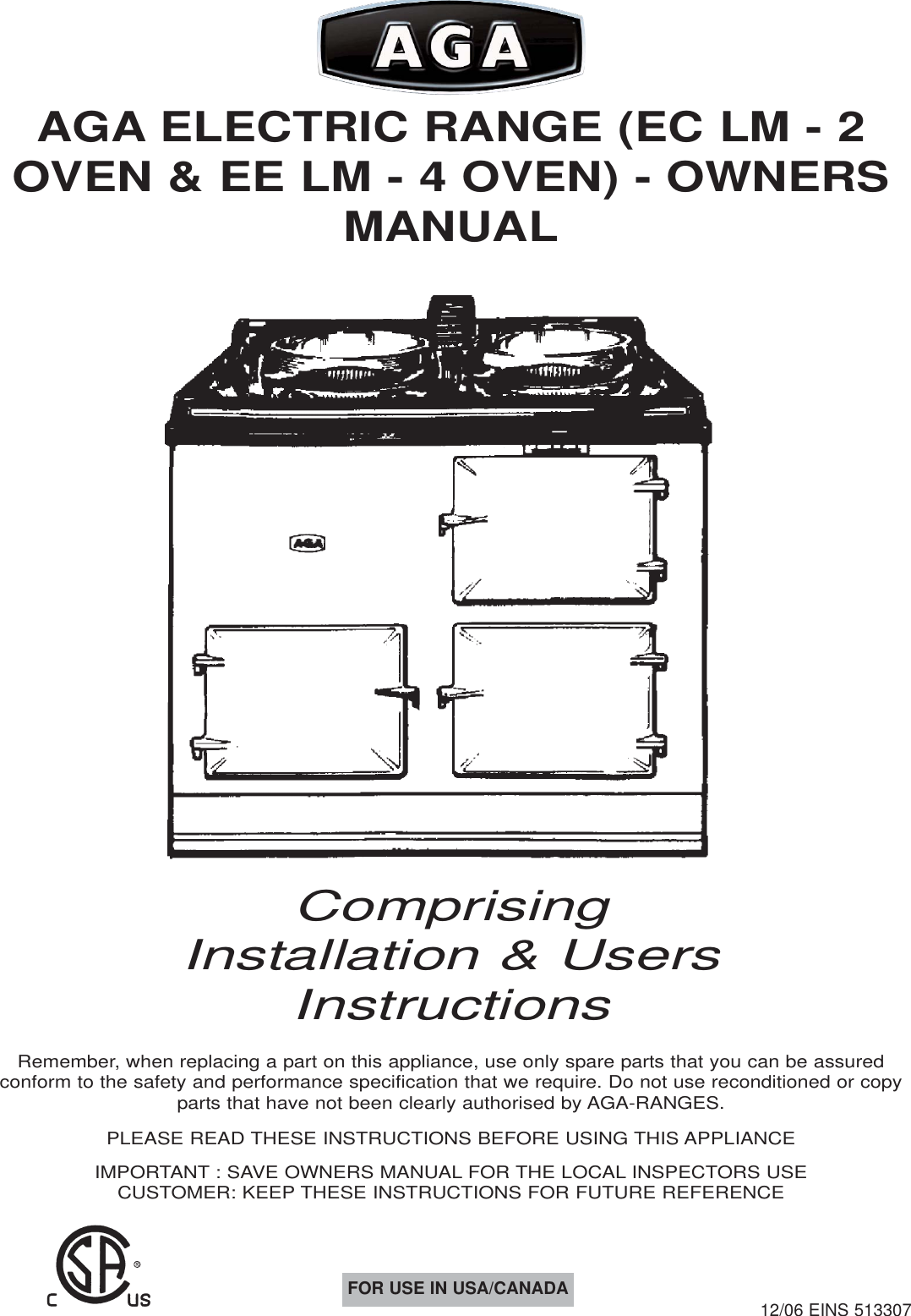 Aga Ranges Ec Lm 2 Users Manual 12 06 EINS 513307.qxp