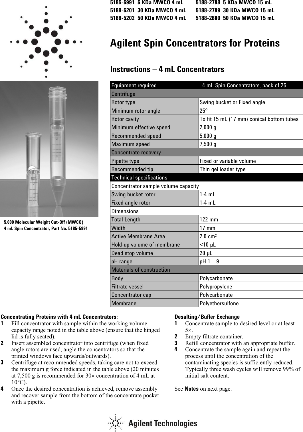 Page 1 of 2 - Agilent-Technologies Agilent-Technologies-5185-5991-Users-Manual 4&15mL Concentrators Instructions 1