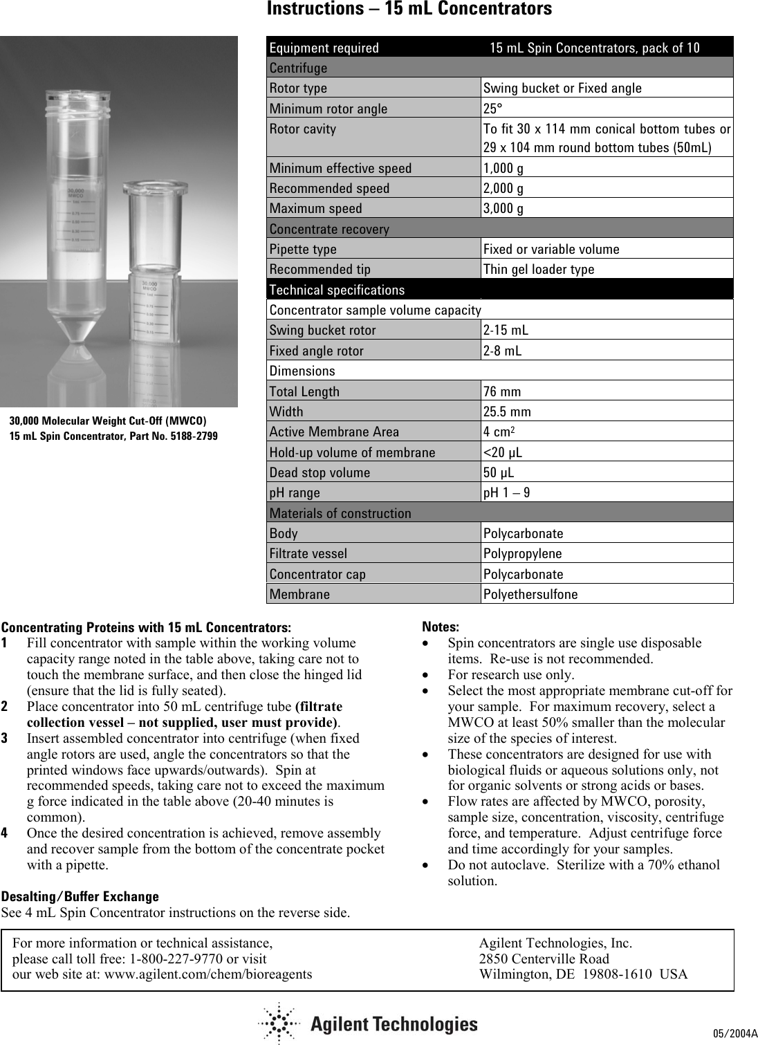 Page 2 of 2 - Agilent-Technologies Agilent-Technologies-5185-5991-Users-Manual 4&15mL Concentrators Instructions 1