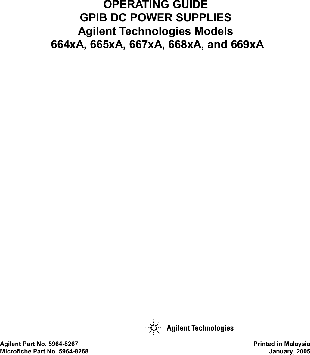 Agilent Technologies Power Supply 664Xa Users Manual 66xxA Series