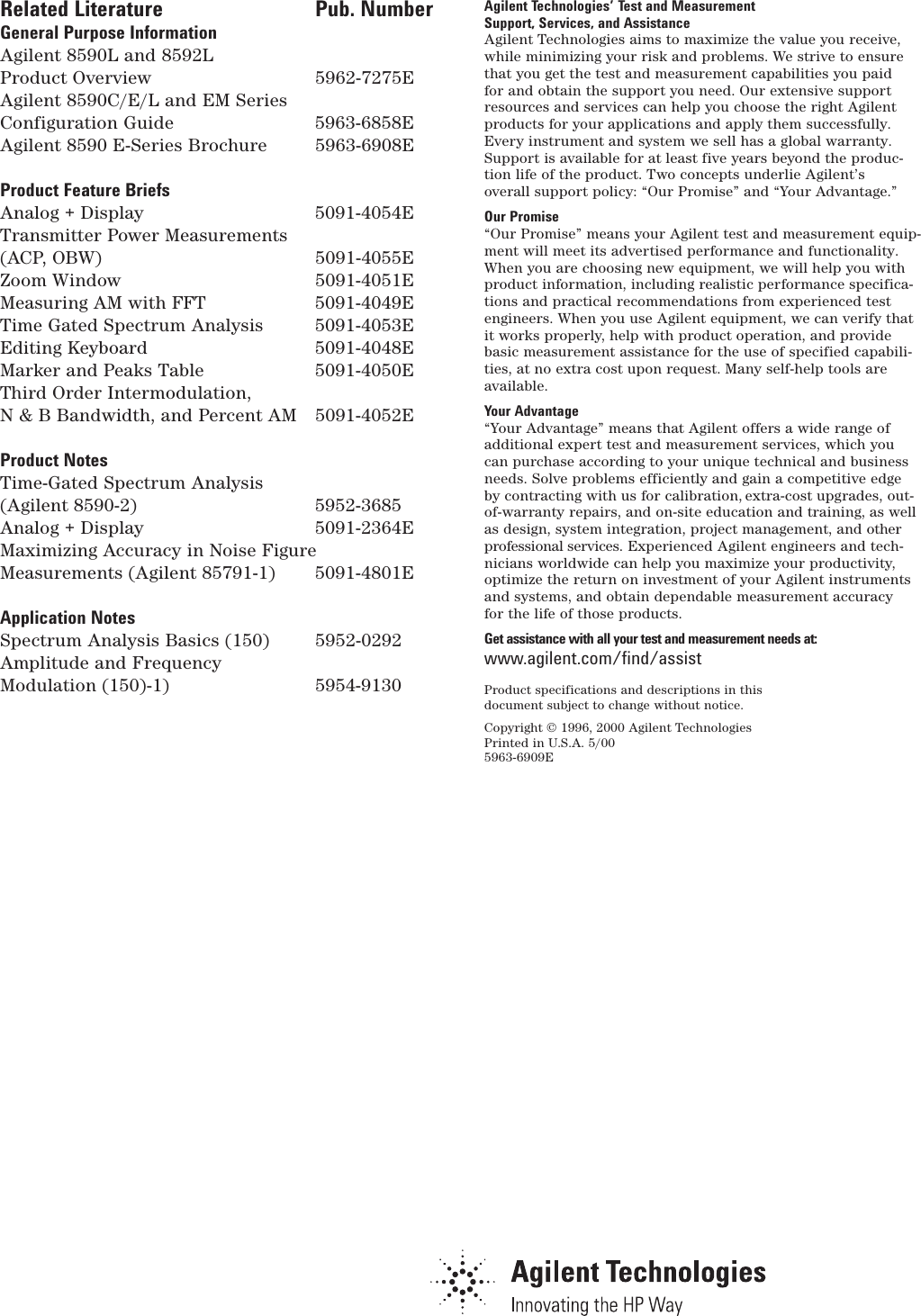 Page 7 of 7 - Agilent-Technologies Agilent-Technologies-Agilent-Technologies-Water-Dispenser-8591E-Users-Manual- 5963-6909e  Agilent-technologies-agilent-technologies-water-dispenser-8591e-users-manual