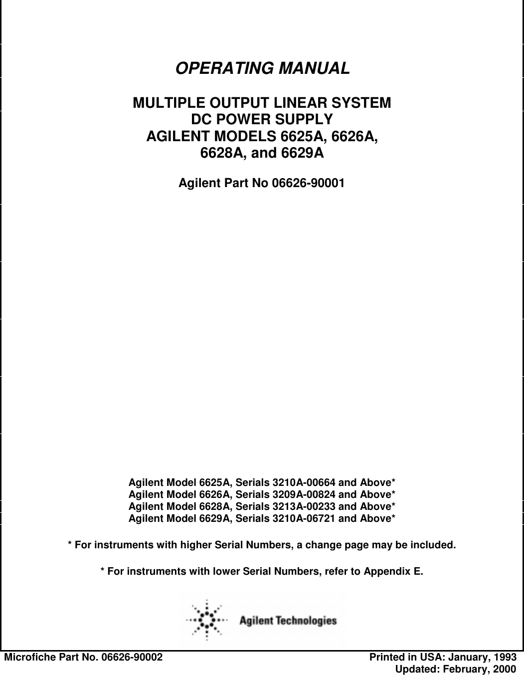 6628A Agilent 6625A & 6629A Manual Linear System DC Power Supp 6626A 