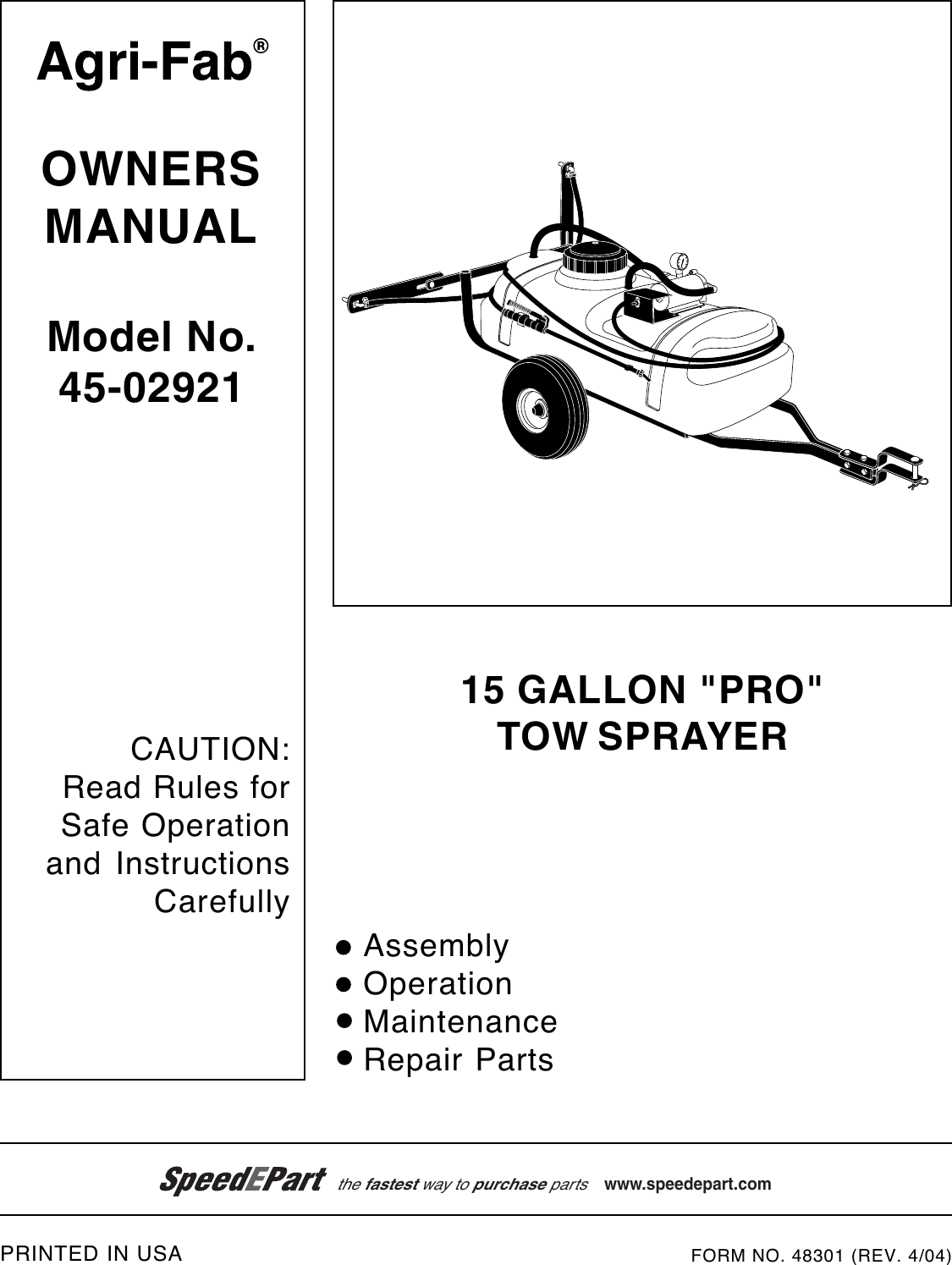 Agri Fab 45 02921 Users Manual 48301