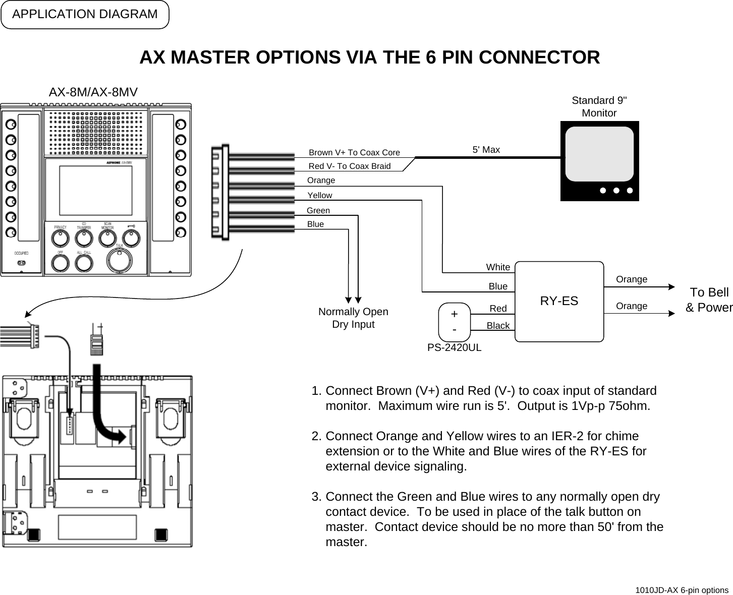 Aiphone Visio Ax 6 Pin Options 1010 Master Via The Connector Option