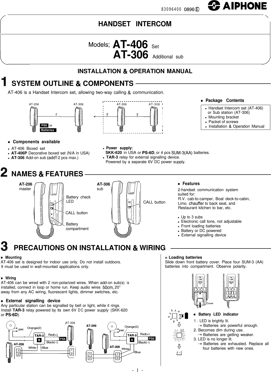 Page 1 of 2 - Aiphone Aiphone-At-306-Users-Manual- Aiphone-at-306-users-manual