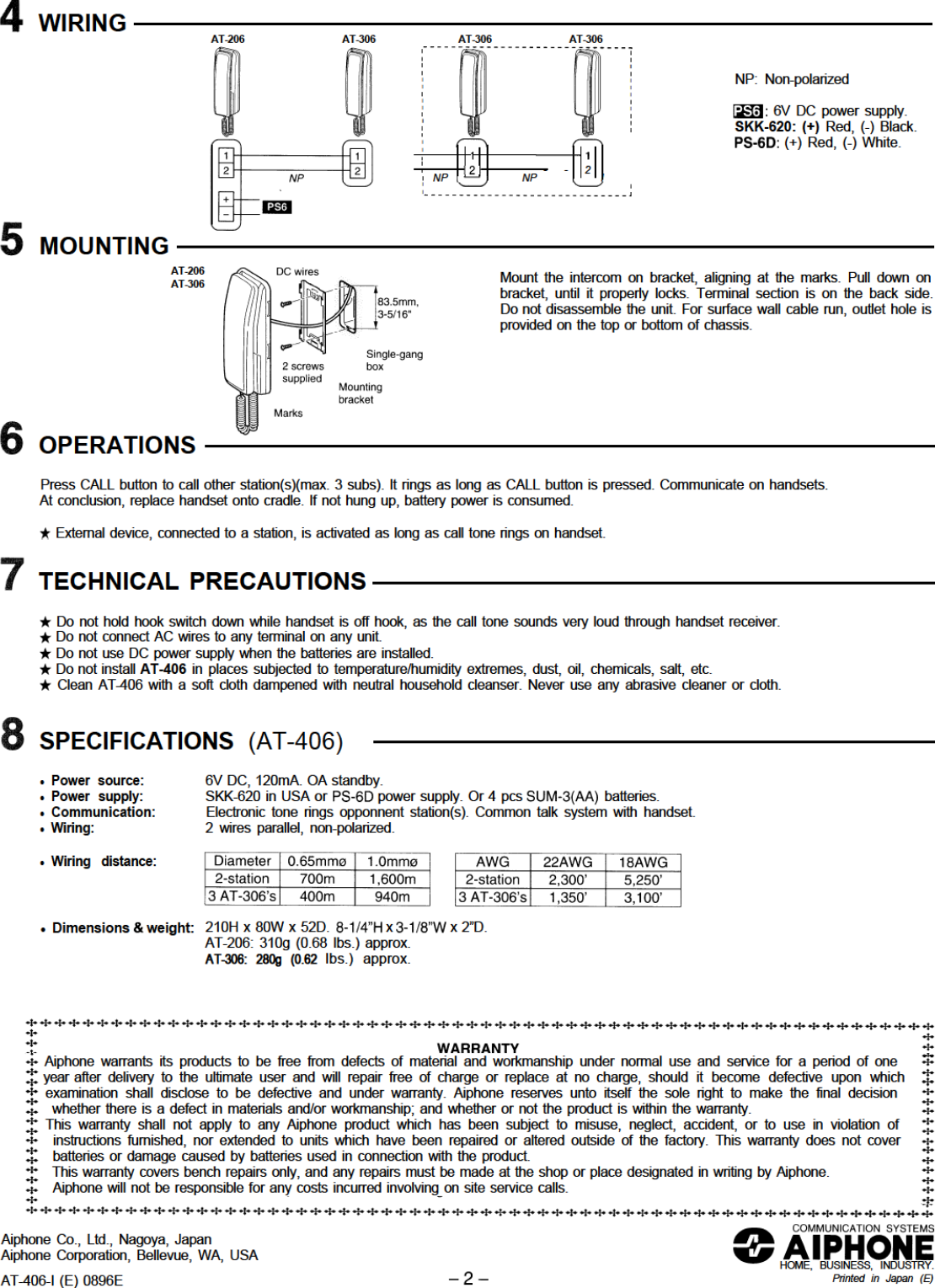 Page 2 of 2 - Aiphone Aiphone-At-306-Users-Manual- Aiphone-at-306-users-manual