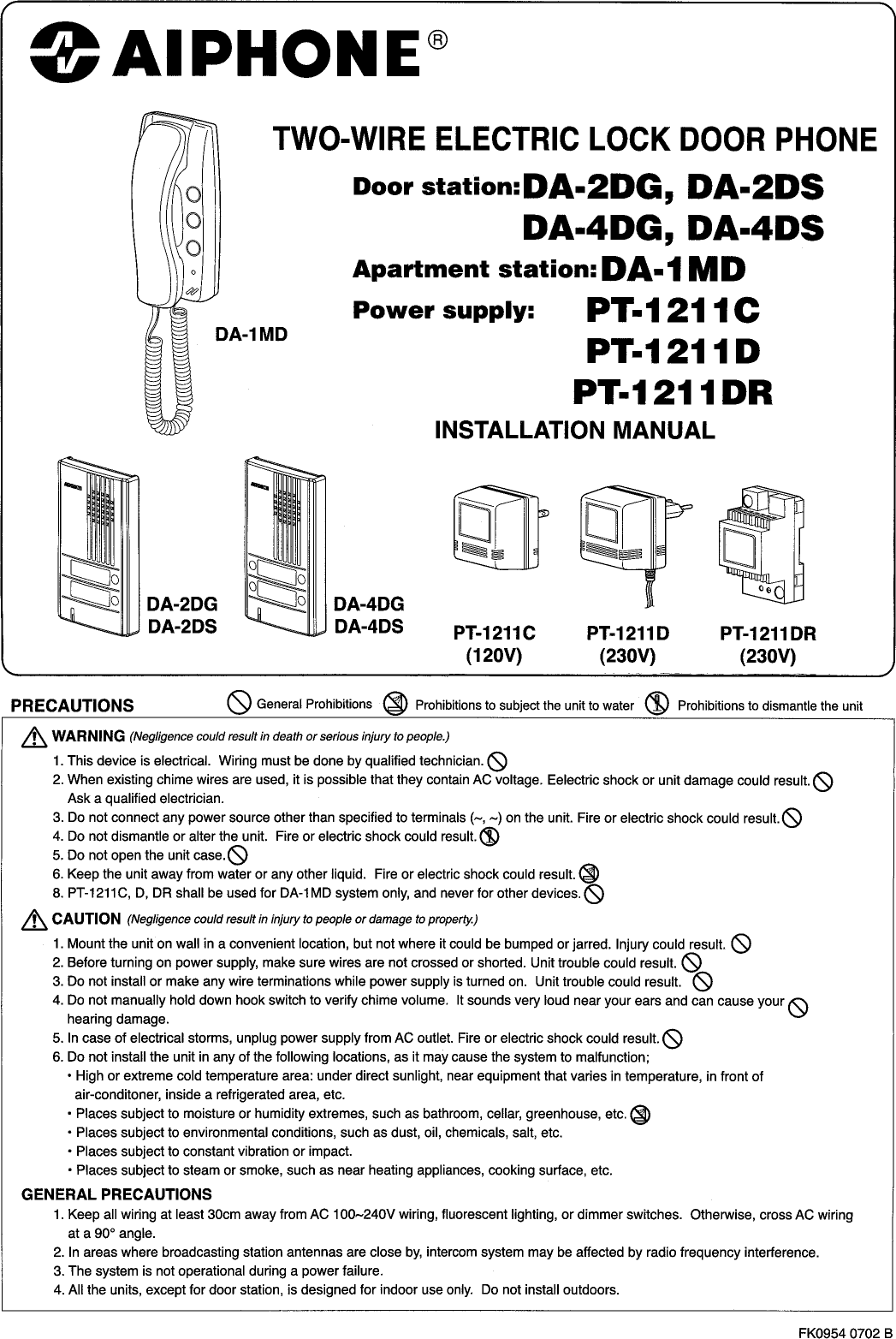 Page 1 of 4 - Aiphone Aiphone-Da-2Dg-Users-Manual-  Aiphone-da-2dg-users-manual