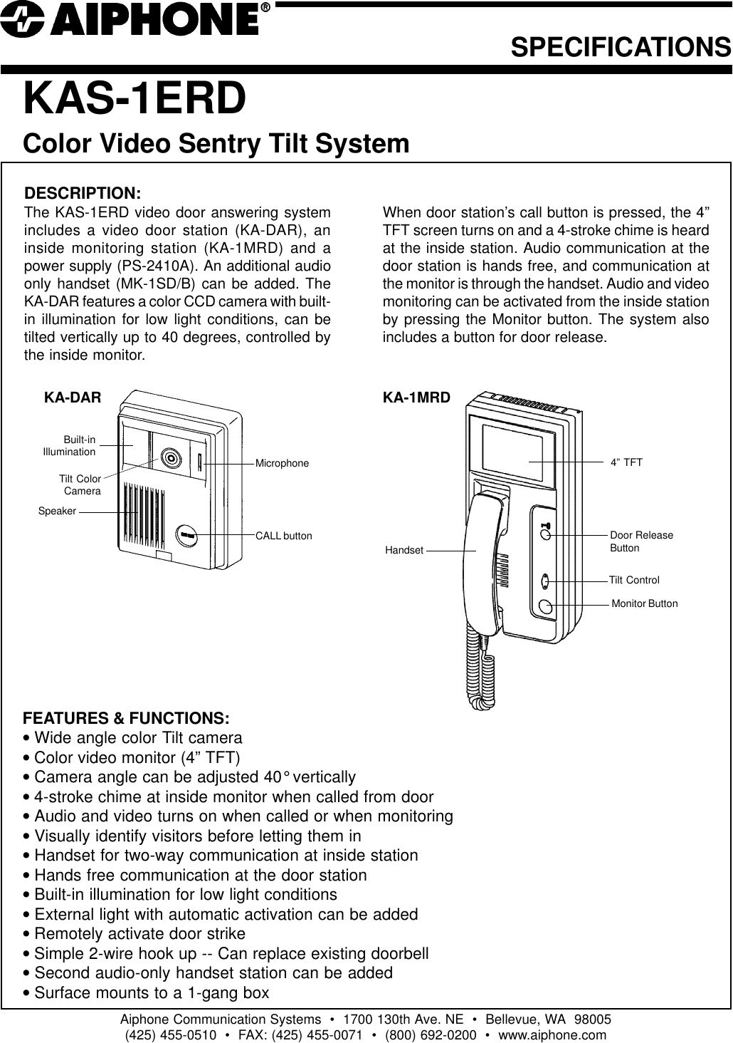Page 1 of 2 - Aiphone Aiphone-Kas-1Erd-Users-Manual- LE-Doors-SS Aiphone-kas-1erd-users-manual