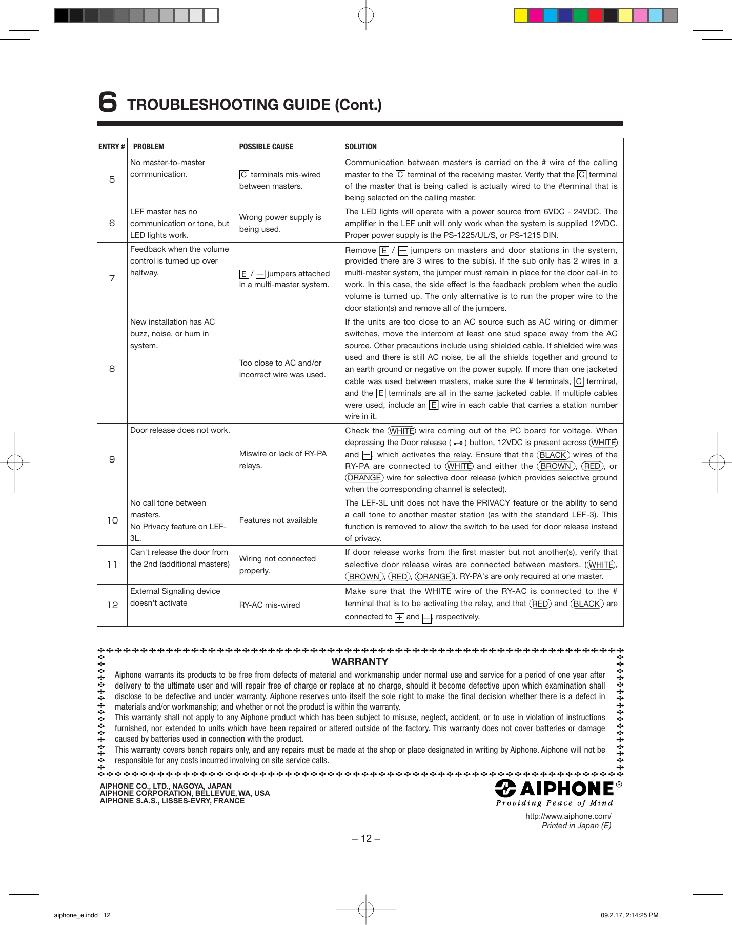 Page 12 of 12 - Aiphone Aiphone-Lef-3L-Users-Manual- Aiphone_e  Aiphone-lef-3l-users-manual