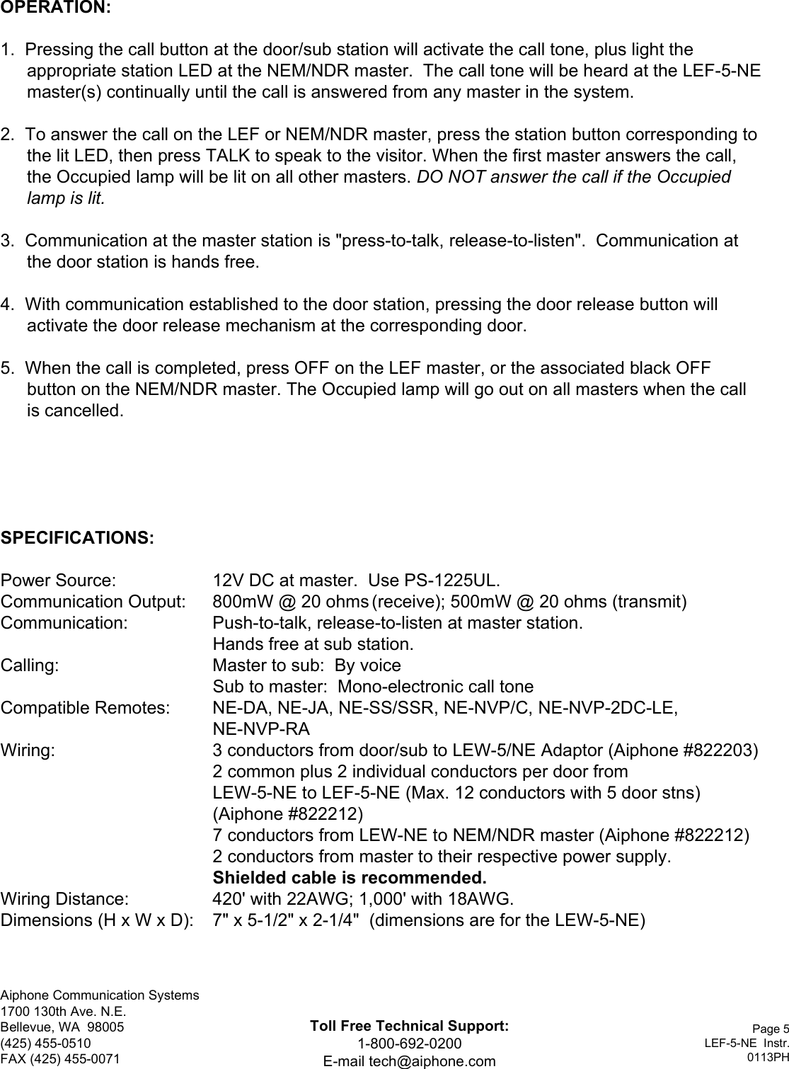 Page 5 of 5 - Aiphone Aiphone-Lef-5-Ne-Users-Manual- Visio-LEF-5-NE Type B (new)  Aiphone-lef-5-ne-users-manual