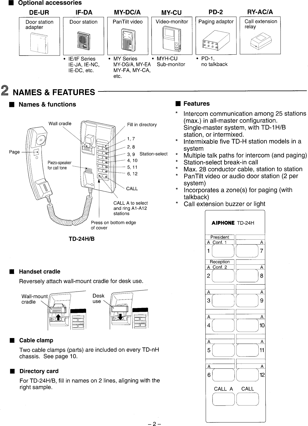 Page 2 of 12 - Aiphone Aiphone-Td-12H-B-Users-Manual-  Aiphone-td-12h-b-users-manual
