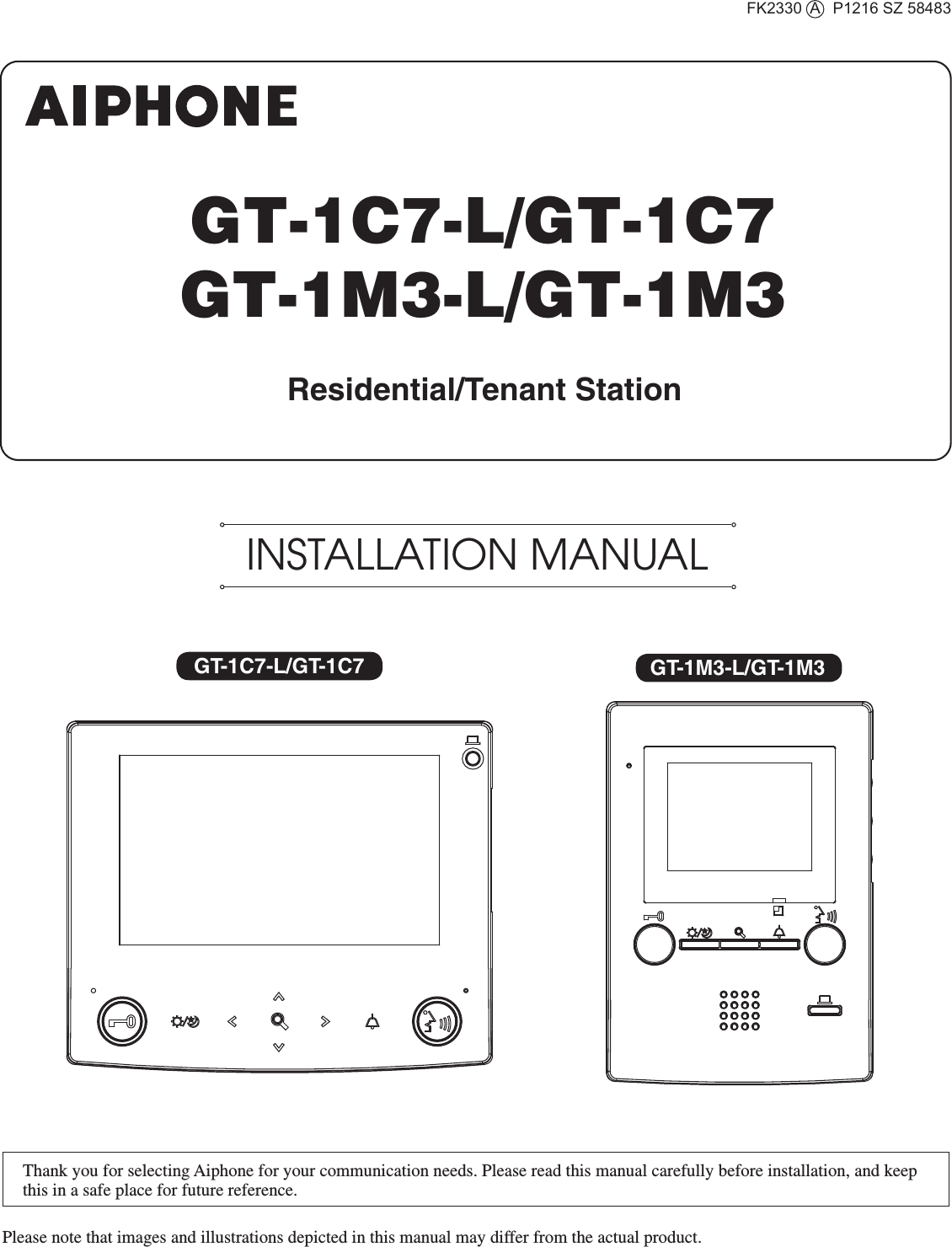 Page 1 of 8 - Aiphone GT-1C7_1M3_IM_E_16.06.23 GT-1C7-L/GT-1C7, GT-1M3-L/GT-1M3 Installation Manual GT-1C7-GT-1M3-Installation-Manual