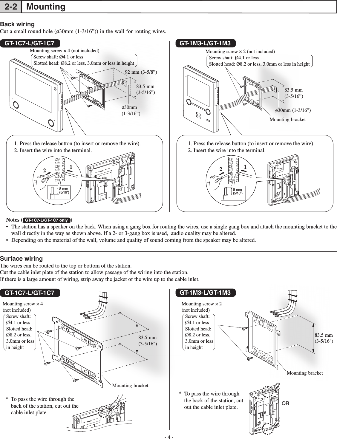 Page 4 of 8 - Aiphone GT-1C7_1M3_IM_E_16.06.23 GT-1C7-L/GT-1C7, GT-1M3-L/GT-1M3 Installation Manual GT-1C7-GT-1M3-Installation-Manual