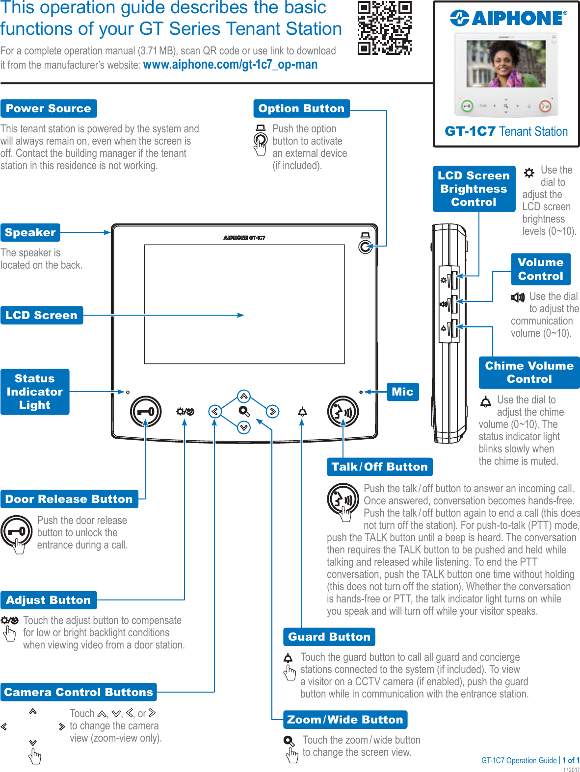 Page 1 of 1 - Aiphone  GT-1C Tenant Station Operation Guide GT-1C7Operation
