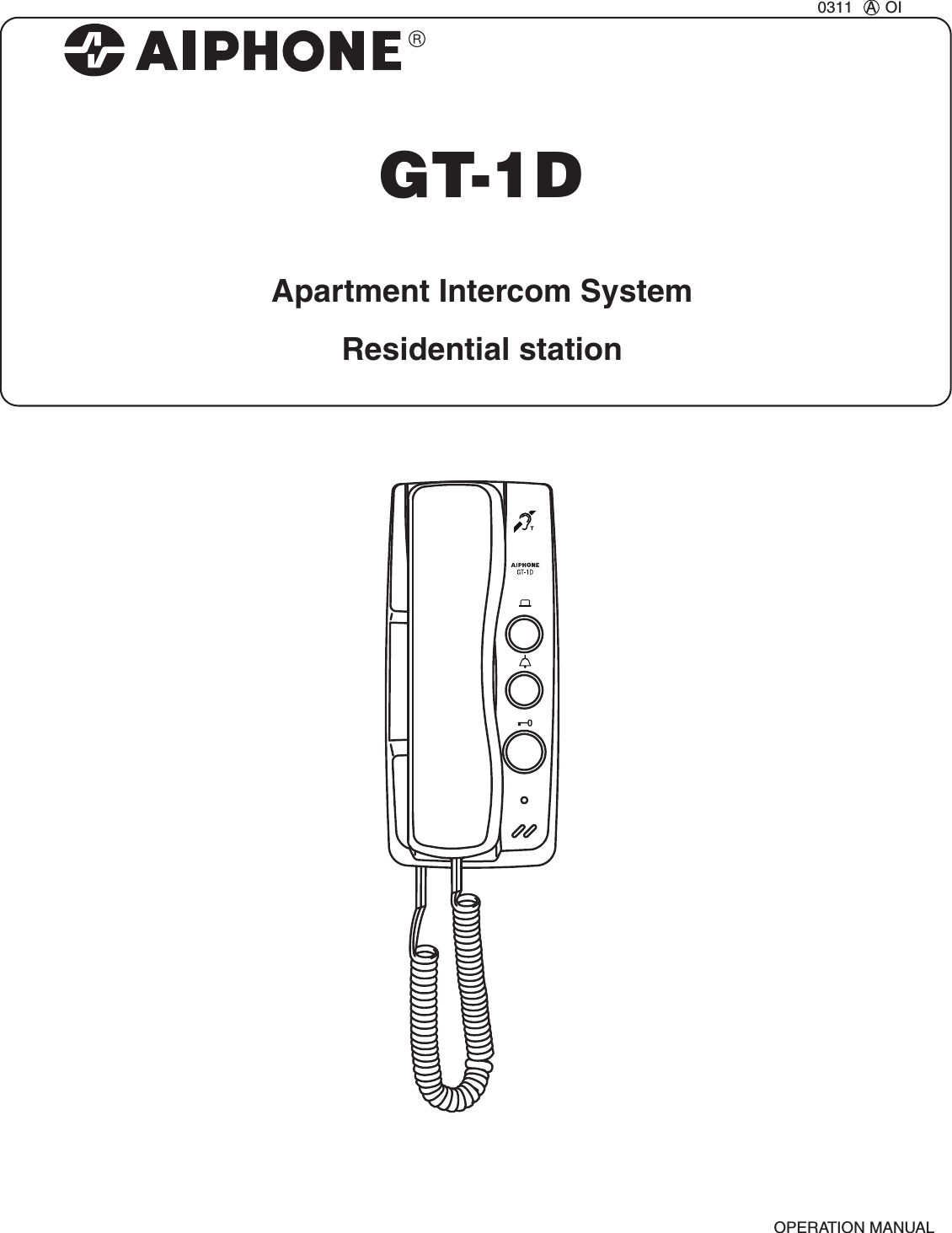Page 1 of 8 - Aiphone GT1D取説-EN GT-1D Apartment Intercom System Residential Station GT-1DOperation Manual