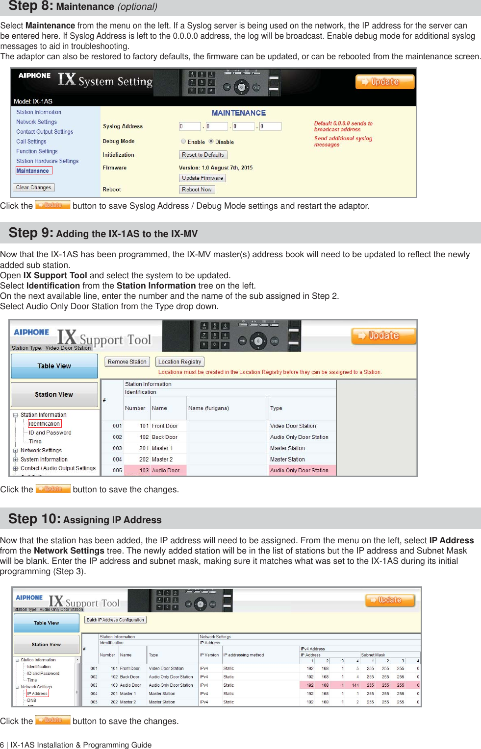 Page 6 of 8 - Aiphone IX-1AS, 10AS Instructions IX-1AS / IX-10AS 2-Wire Network Adaptor IX-1AS-10AS-Instructions