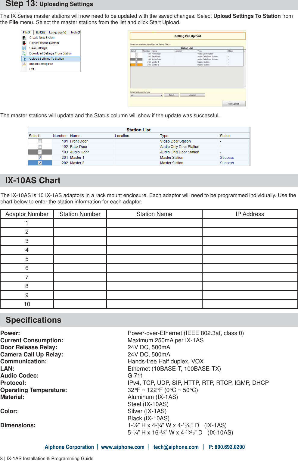 Page 8 of 8 - Aiphone IX-1AS, 10AS Instructions IX-1AS / IX-10AS 2-Wire Network Adaptor IX-1AS-10AS-Instructions