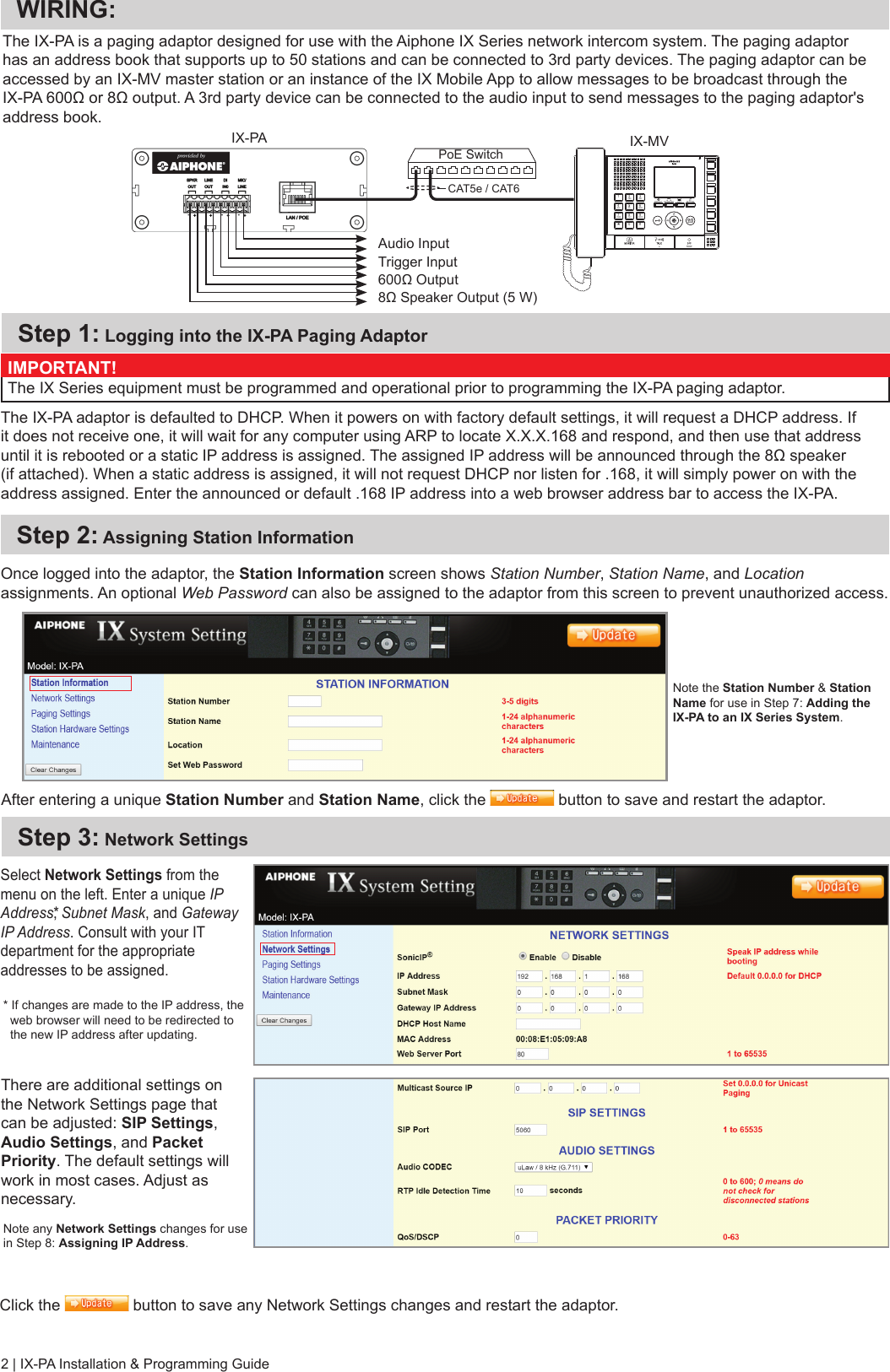 Page 2 of 4 - Aiphone  IX-PA Network Paging Adapter Installation IX-PA-Instructions