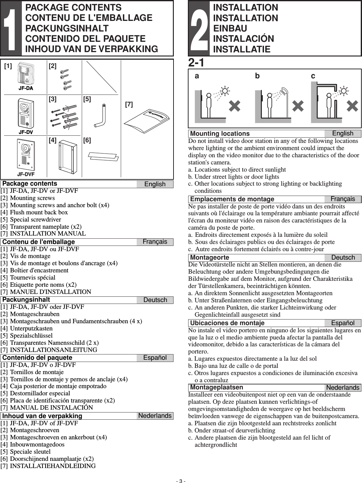 Page 3 of 8 - Aiphone JF-DA_M JF-DA, JF-DV, JF-DVF Instructions JF-DA DV DVF Instr