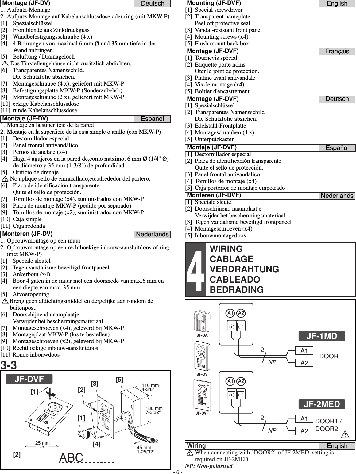 Page 6 of 8 - Aiphone JF-DA_M JF-DA, JF-DV, JF-DVF Instructions JF-DA DV DVF Instr