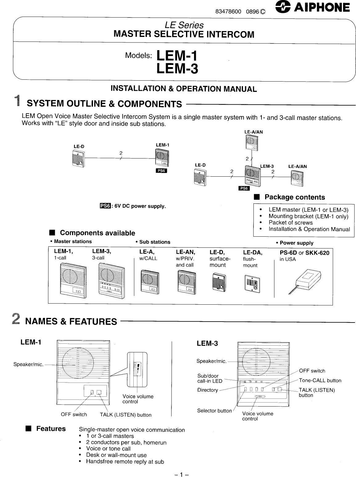 Page 1 of 4 - Aiphone LEM-3 User Manual  To The 96c14445-b7e2-48ce-9f05-ad6aaa19c85c