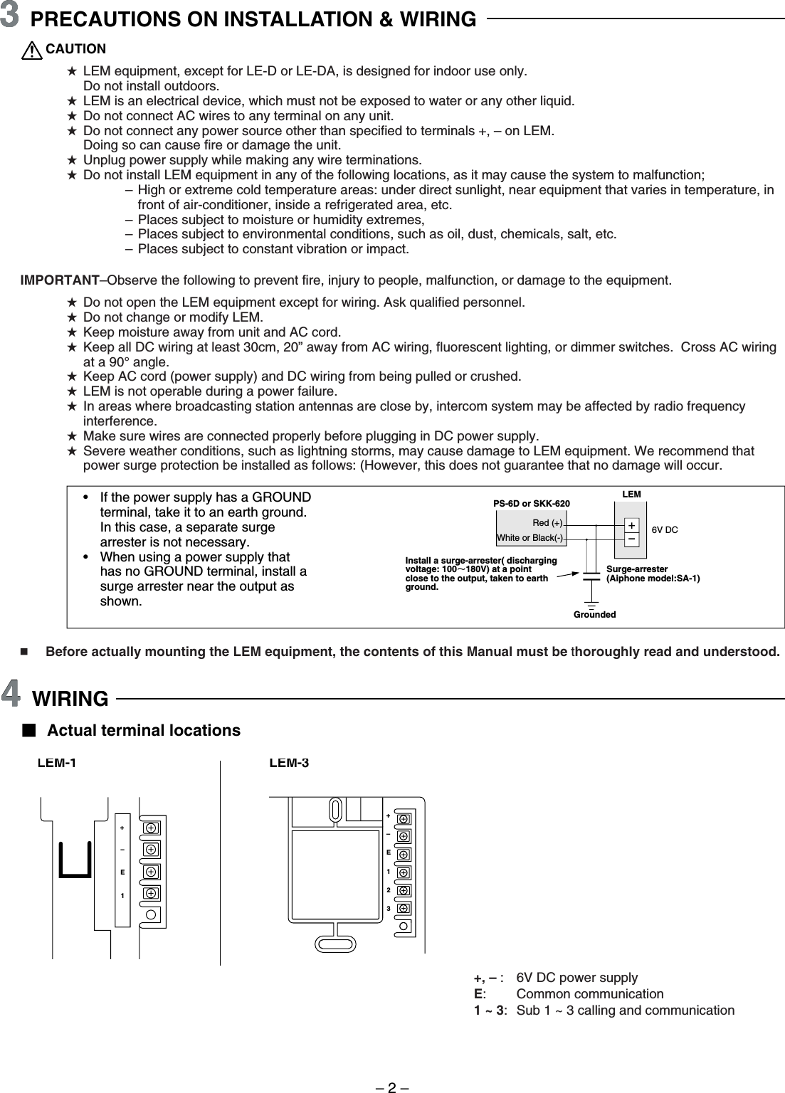 Page 2 of 4 - Aiphone LEM-1 And LEM-3 Master Selective Intercom Instructions LEM-13Instr0901