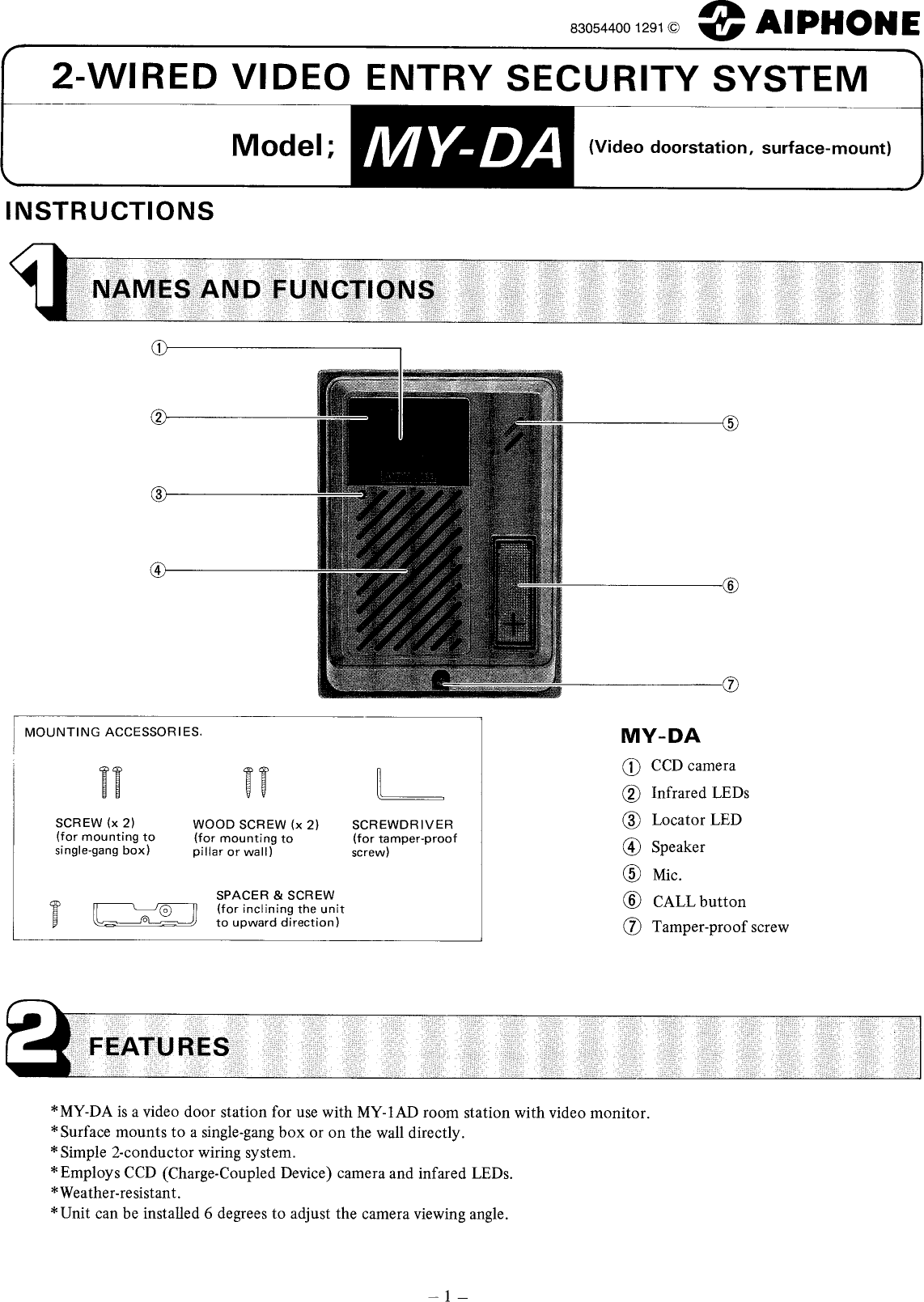 Page 1 of 4 - Aiphone MY-DA User Manual  To The E94e187f-2a54-4bda-8683-8b9d31113449