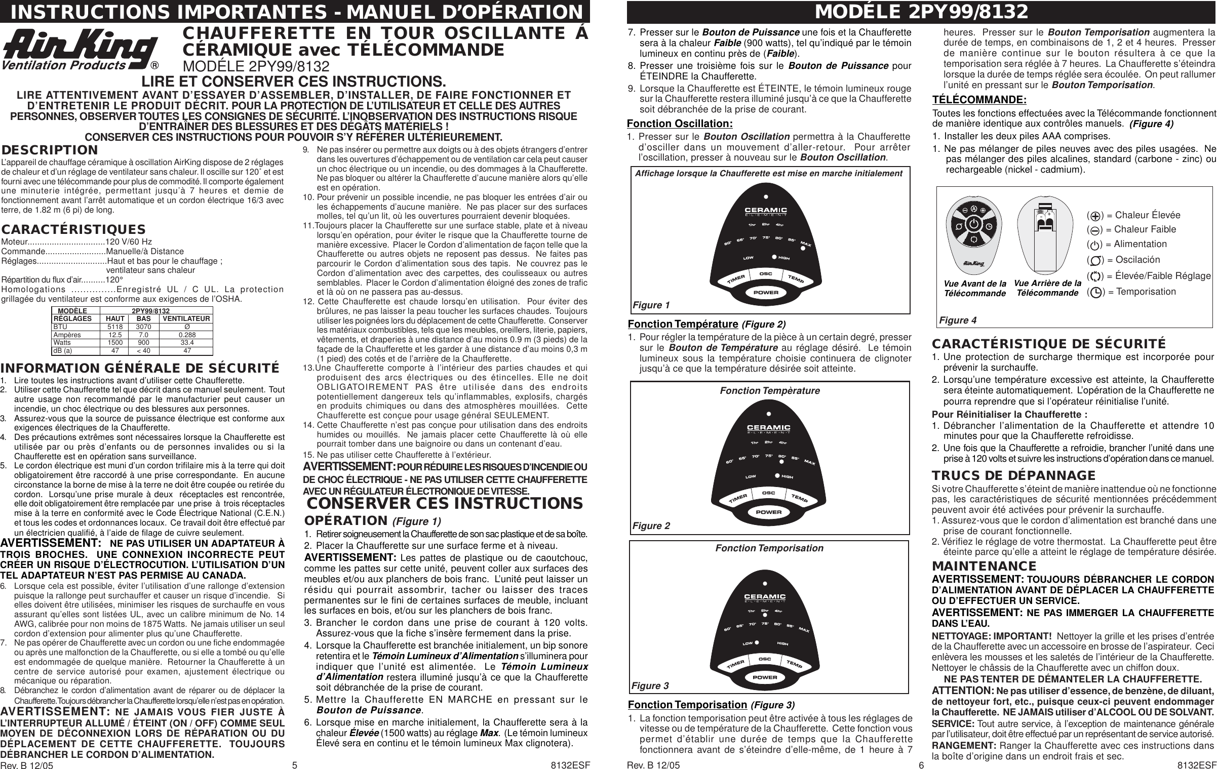 Page 3 of 4 - Air-King Air-King-Oscillating-Ceramic-Tower-Heater-With-Remote-Control-2Py99-8132-Users-Manual- 8132 Ins 8132ESFa  Air-king-oscillating-ceramic-tower-heater-with-remote-control-2py99-8132-users-manual
