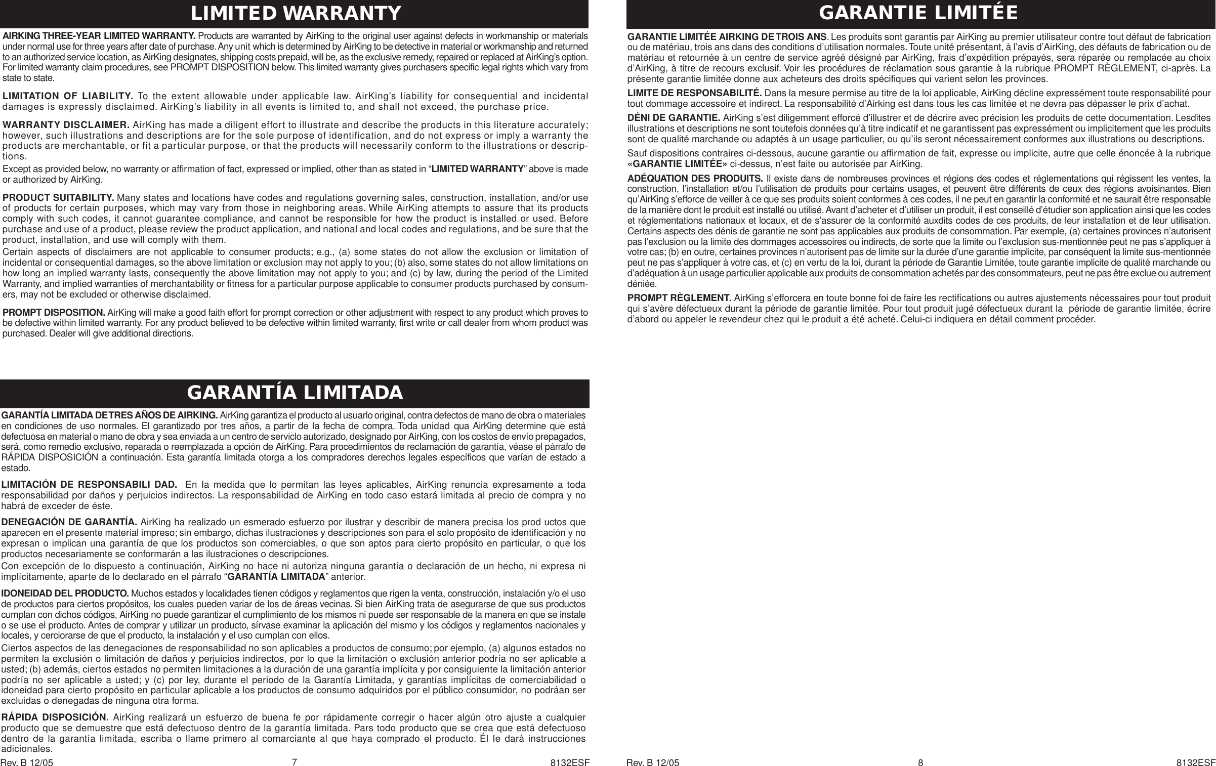 Page 4 of 4 - Air-King Air-King-Oscillating-Ceramic-Tower-Heater-With-Remote-Control-2Py99-8132-Users-Manual- 8132 Ins 8132ESFa  Air-king-oscillating-ceramic-tower-heater-with-remote-control-2py99-8132-users-manual
