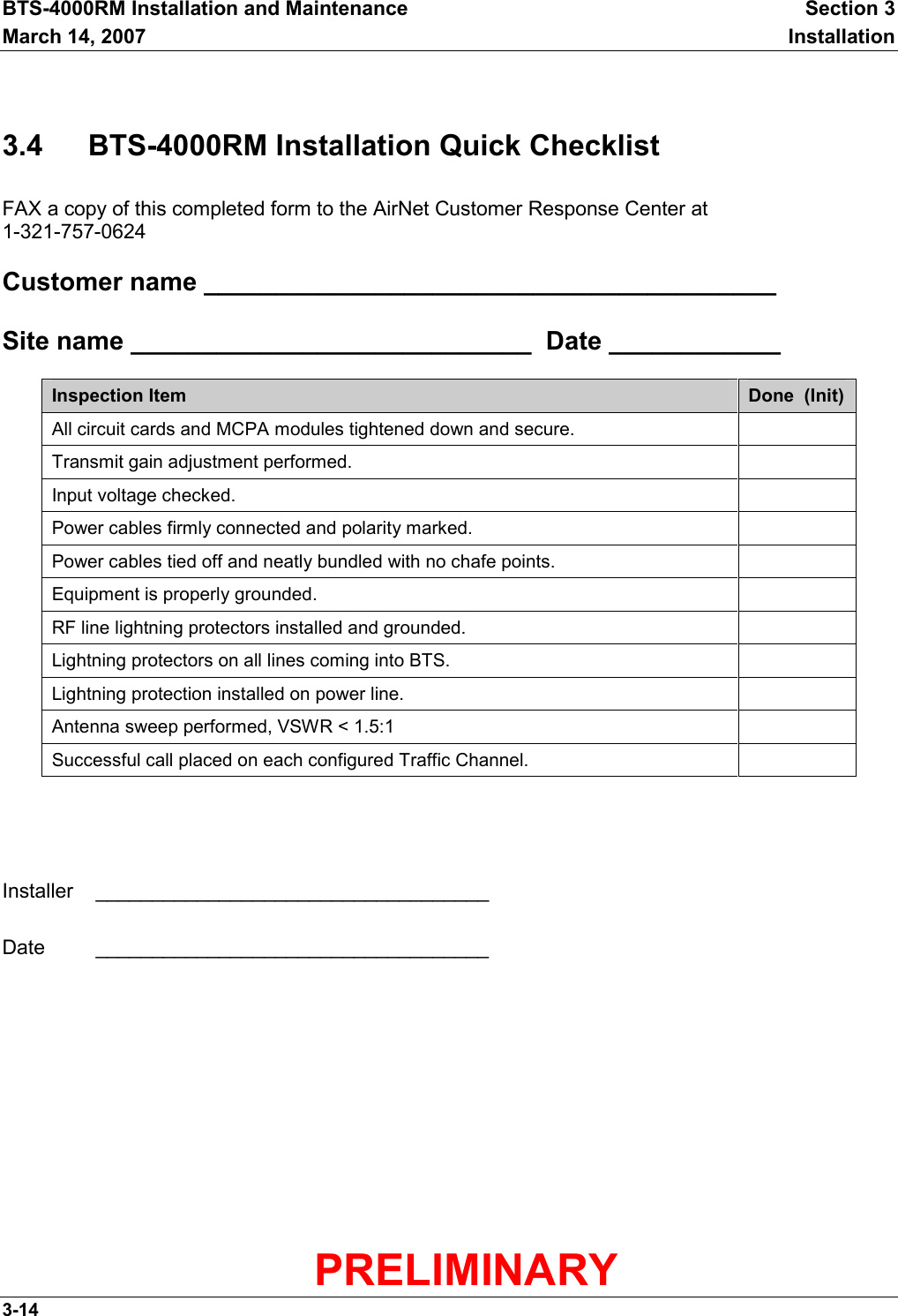 Air Net Communications Bts4000 850 Broadband Transceiver System User Manual User Installation Manual Part 1