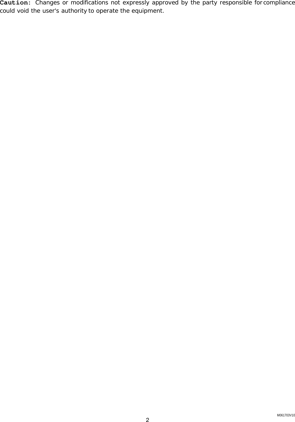 M061703V10 2 Caution: Changes or modifications not expressly approved by the party responsible for compliance could void the user's authority to operate the equipment. 