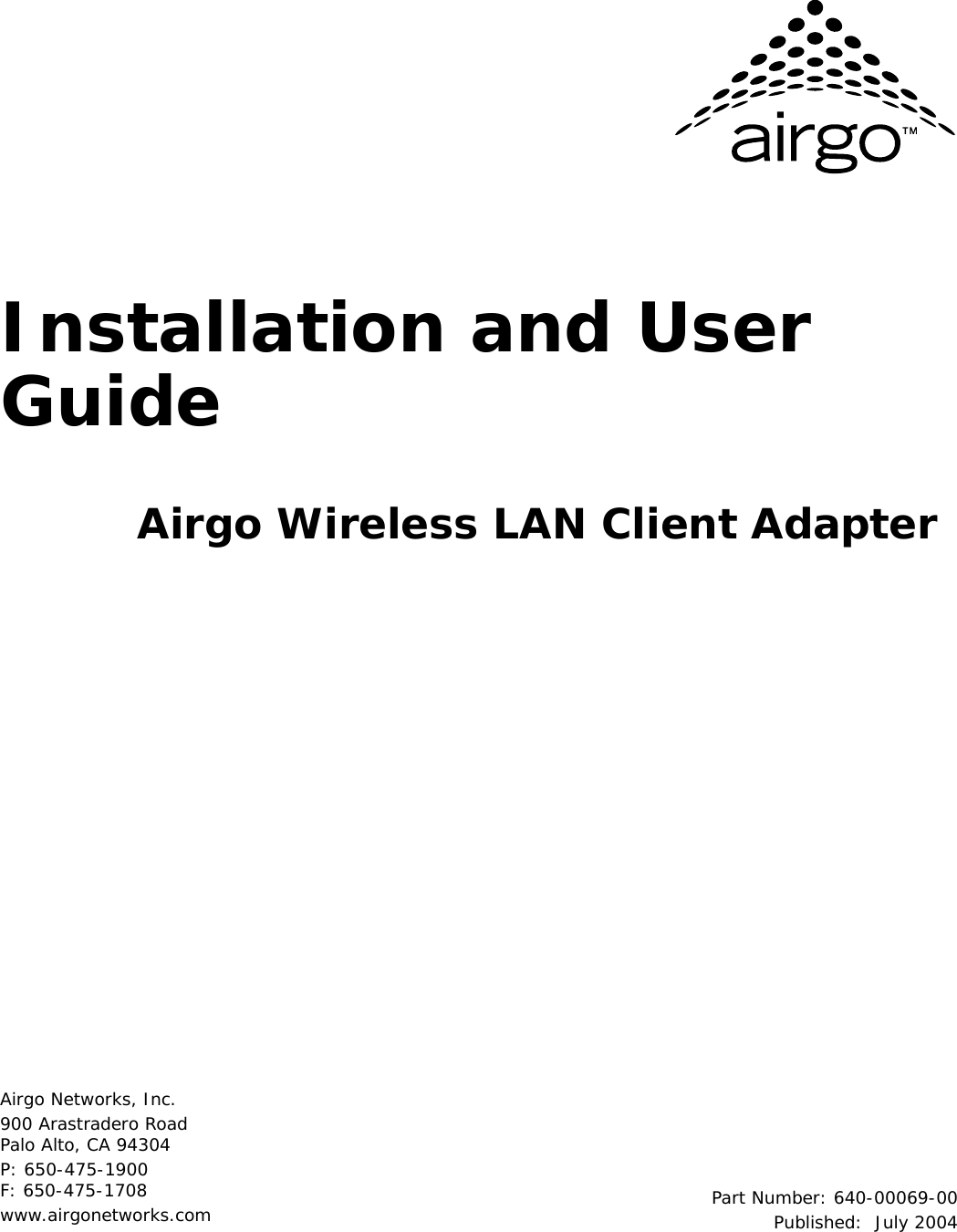 Airgo Networks AGN1023PC0000 802.11a/b/g WLAN User Manual