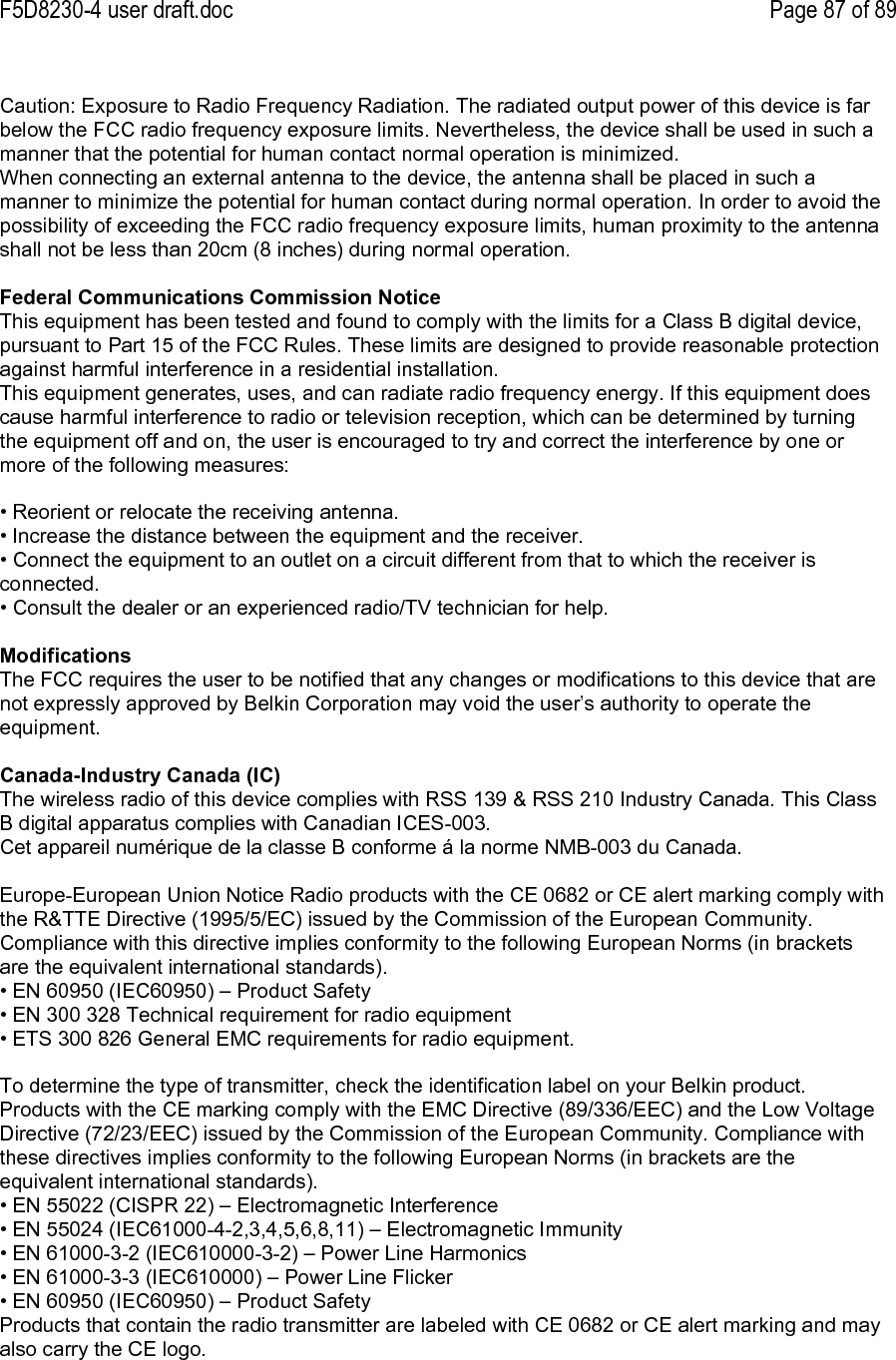 F5D8230-4 user draft.doc Page 88 of 89