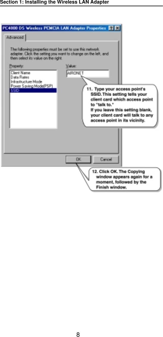 Section 1: Installing the Wireless LAN Adapter8