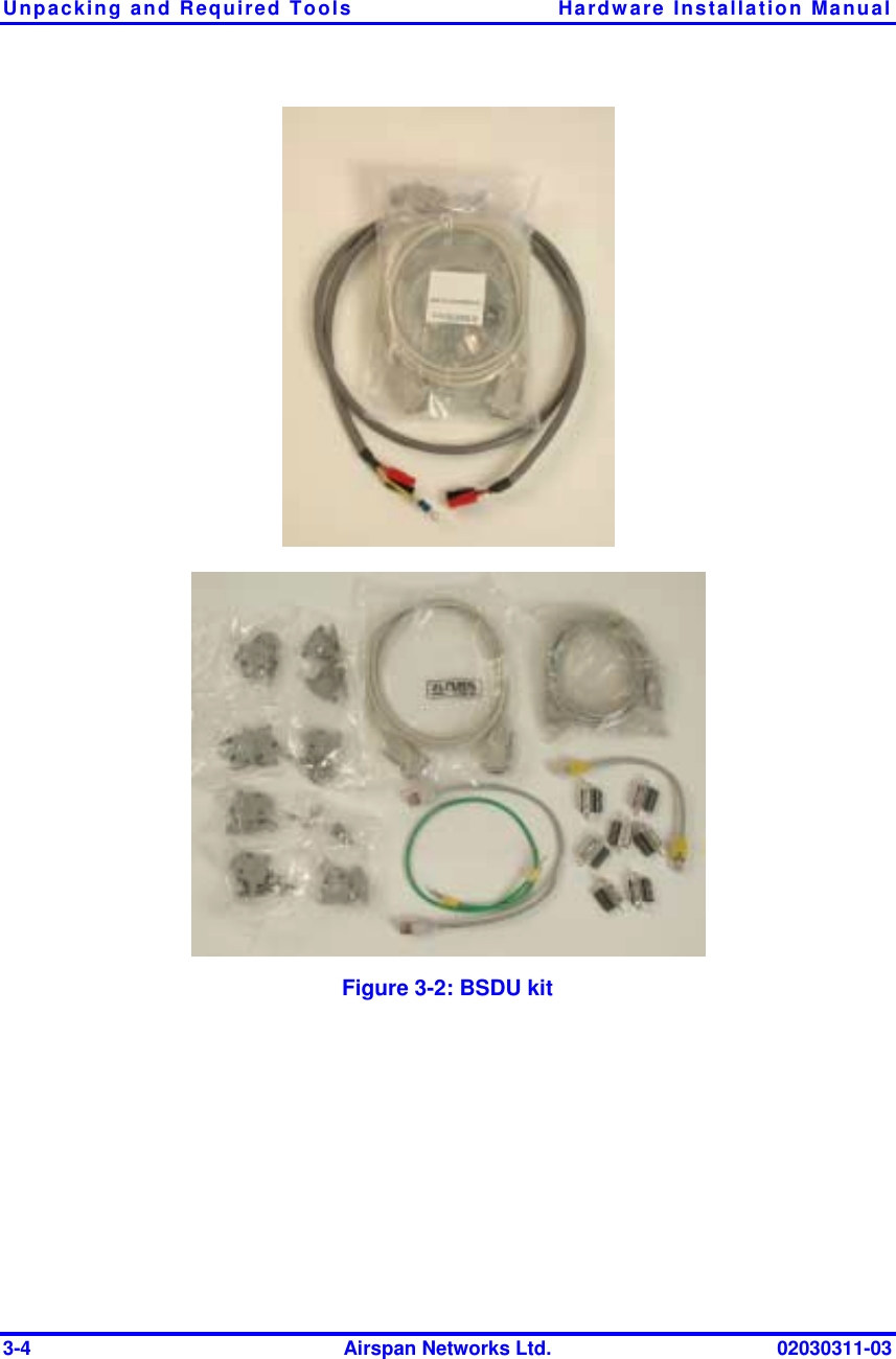 Unpacking and Required Tools  Hardware Installation Manual 3-4  Airspan Networks Ltd.  02030311-03   Figure  3-2: BSDU kit 