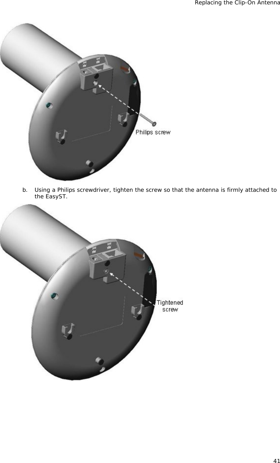 Replacing the Clip-On Antenna 41  b. Using a Philips screwdriver, tighten the screw so that the antenna is firmly attached to the EasyST.  