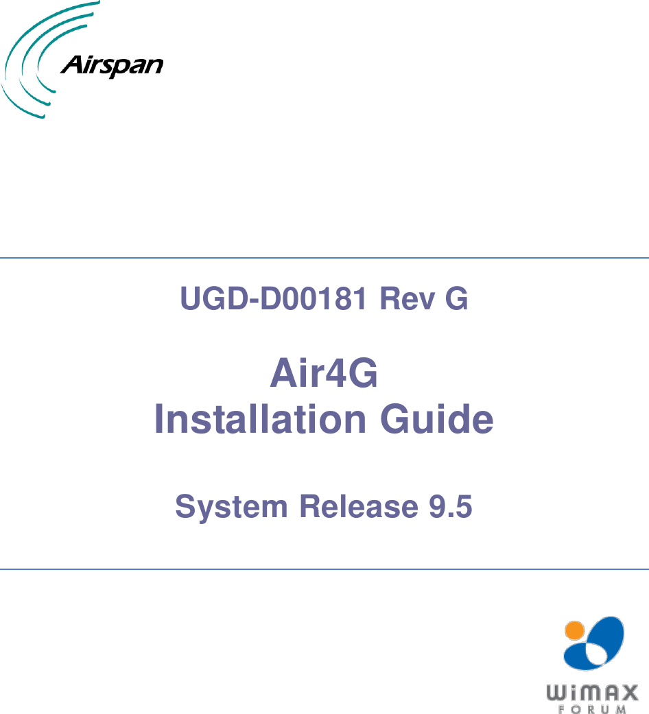         UGD-D00181 Rev G  Air4G Installation Guide  System Release 9.5       