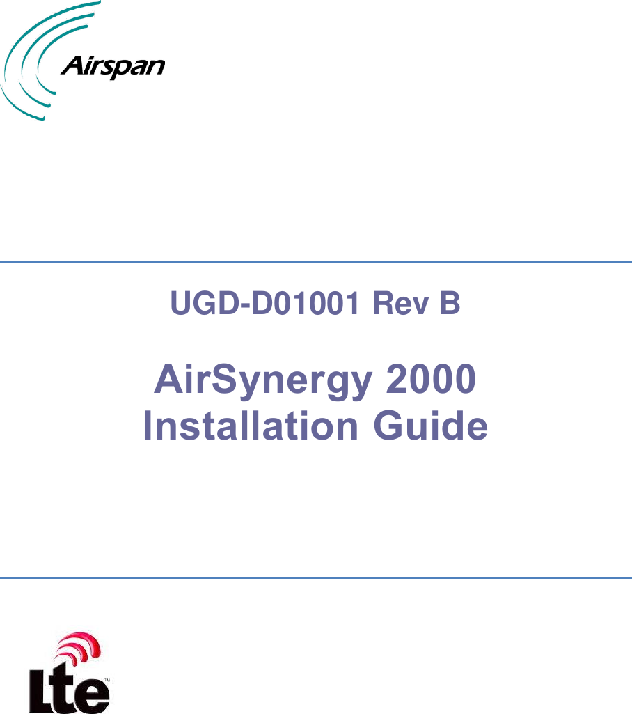        UGD-D01001 Rev B  AirSynergy 2000 Installation Guide         