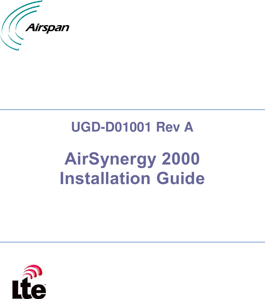         UGD-D01001 Rev A  AirSynergy 2000 Installation Guide         
