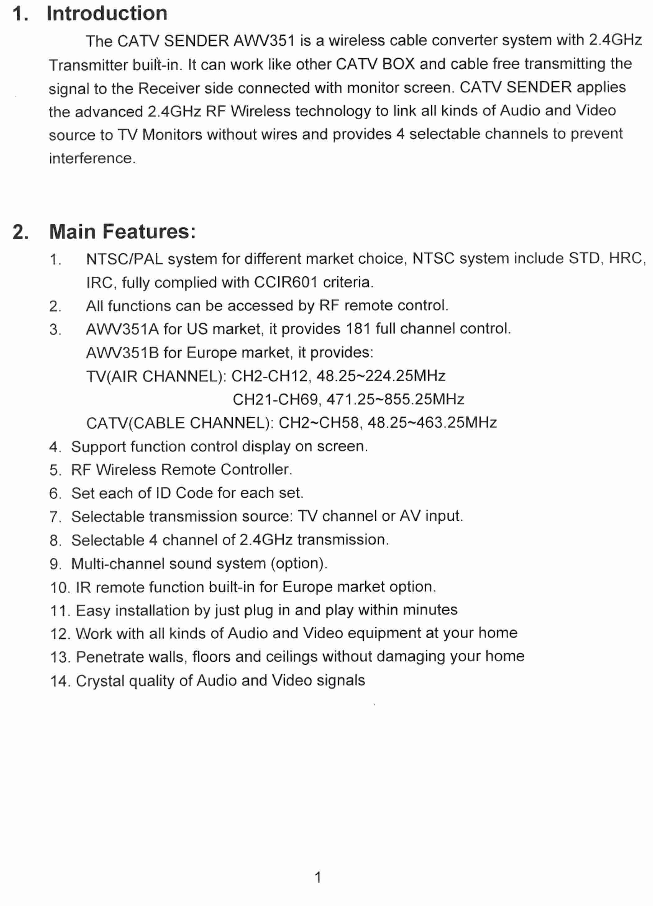 CATV Sender User Manual