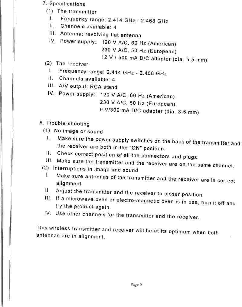 Wireless Camera Transmitter User Manual