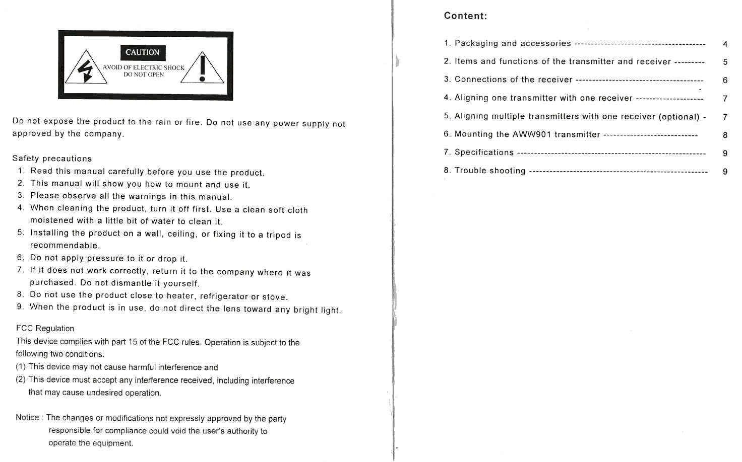 Wireless Camera Transmitter User Manual